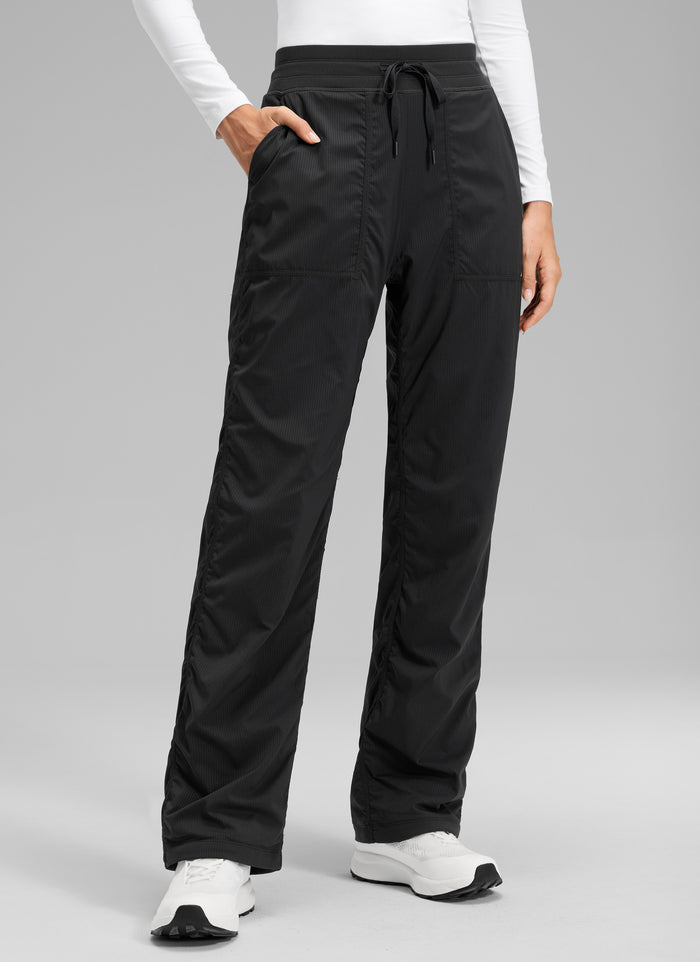CRZ YOGA Women's Casual Mid Rise Drawstring Pocket Straight Leg Pant Black