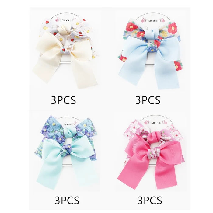 Floral & Pastel Grosgrain Hair Bow Set (QR2283)