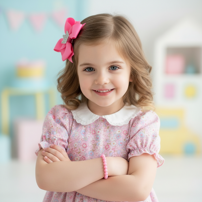 Girls 3-Piece Princess Accessory Set | 12cm Grosgrain Ribbon Hair Bow Clip & Beaded Stretch Bracelets | Cute Toddler & Kids Fashion Jewelry Gift (TK-1160S)