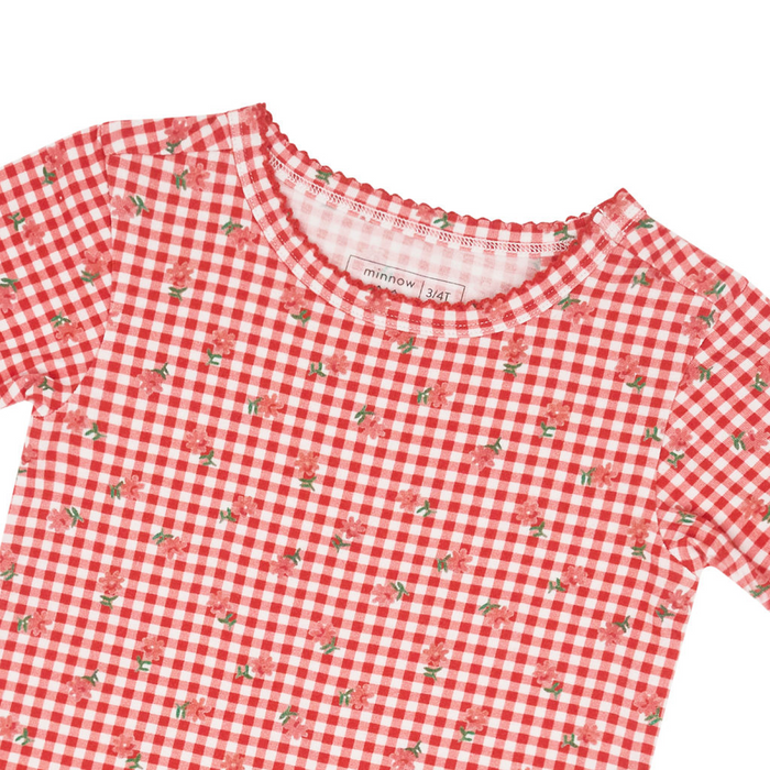 girls strawberry gingham shirt and short pima pajamas set