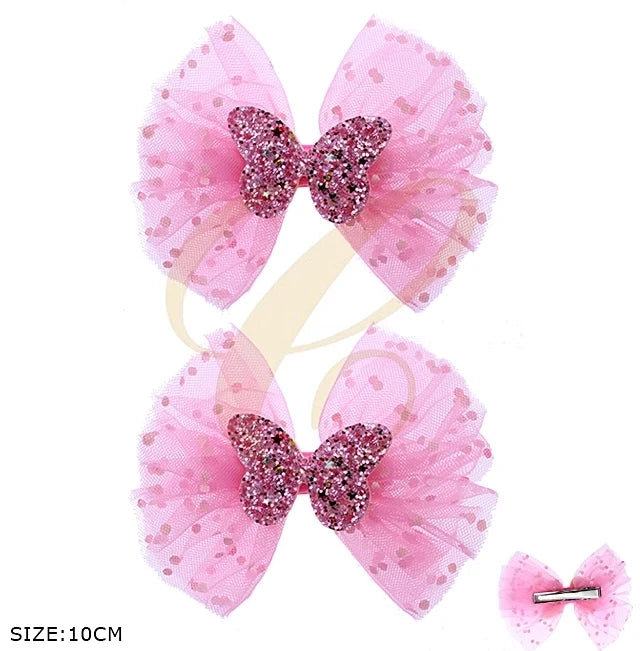 Glitter Butterfly Tulle Hair Bow Clips - 10cm Girls' Hair Accessories (RBW-0439R)
