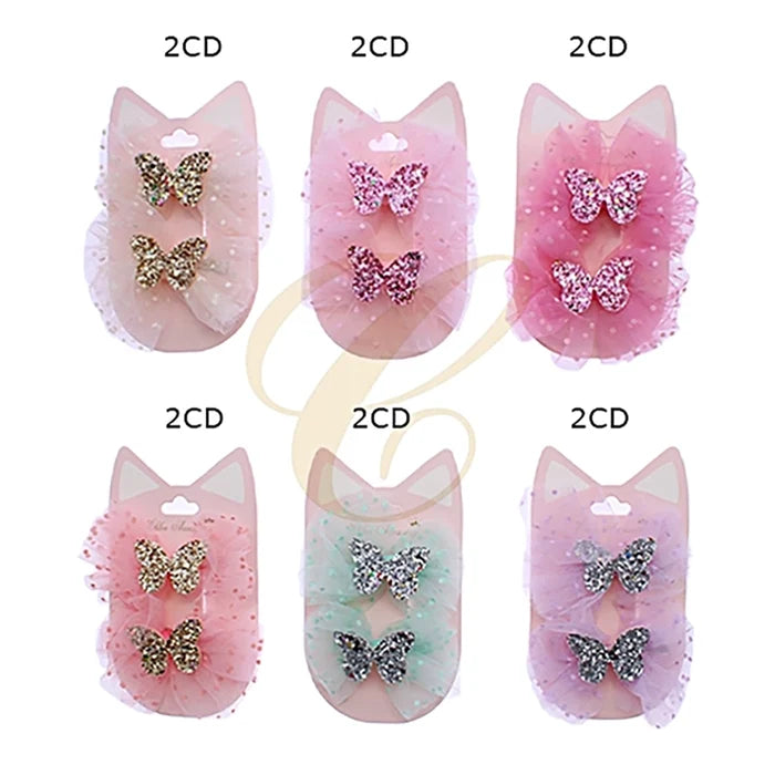 Glitter Butterfly Tulle Hair Bow Clips - 10cm Girls' Hair Accessories (RBW-0439R)
