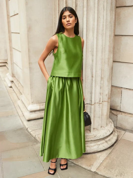 Green Satin Full Skirt