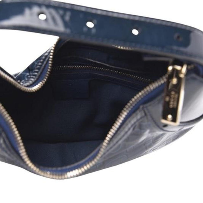 Gucci Navy Blue Patent Leather Horsebit Embossed Hobo Crescent Bag