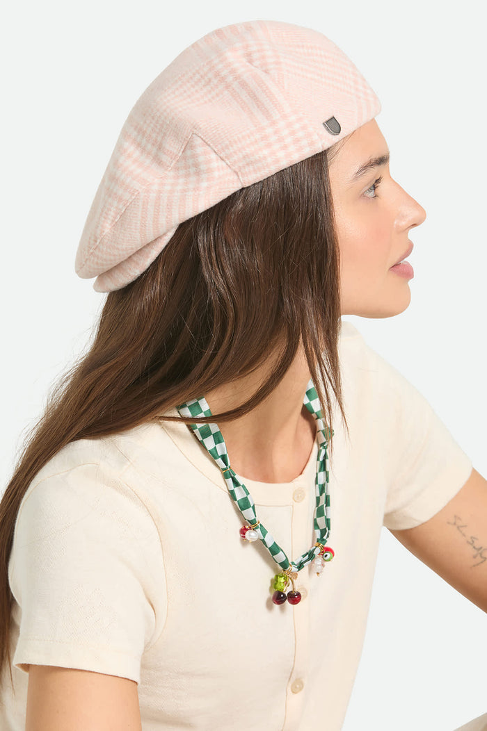 Women's Hooligan Lightweight Flat Cap in the color Soft Pink Houndstooth - Additional Fit image