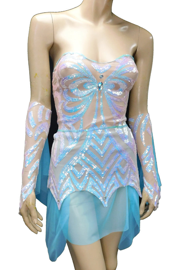 Ice Blue Iridescent Sequins Butterfly Goddess Nymph Fairy Dress Dance Festival
