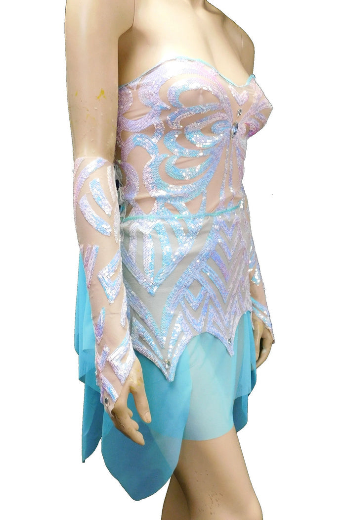 Ice Blue Iridescent Sequins Butterfly Goddess Nymph Fairy Dress Dance Festival