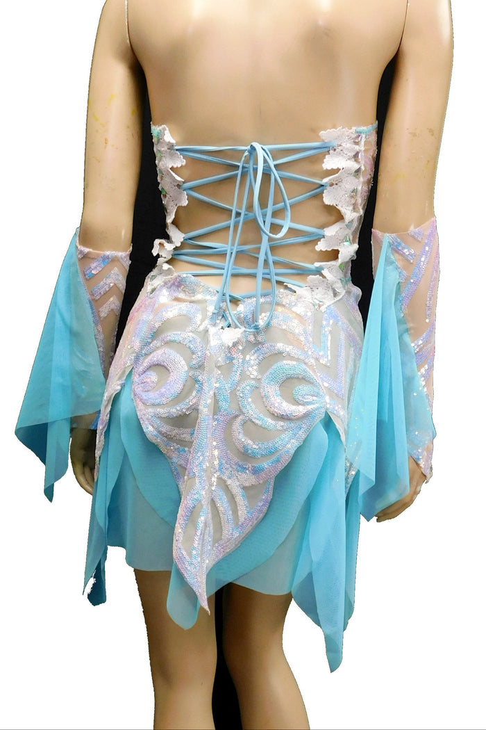 Ice Blue Iridescent Sequins Butterfly Goddess Nymph Fairy Dress Dance Festival