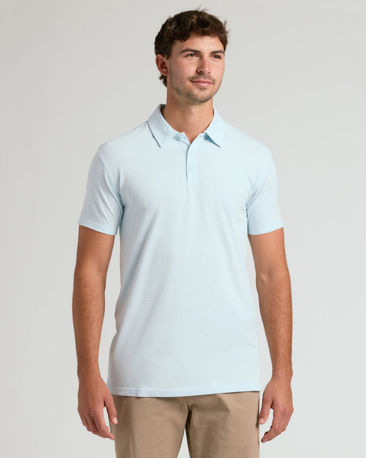 Icicle Short Sleeve Tall Polo on man, highlighting fit and texture.