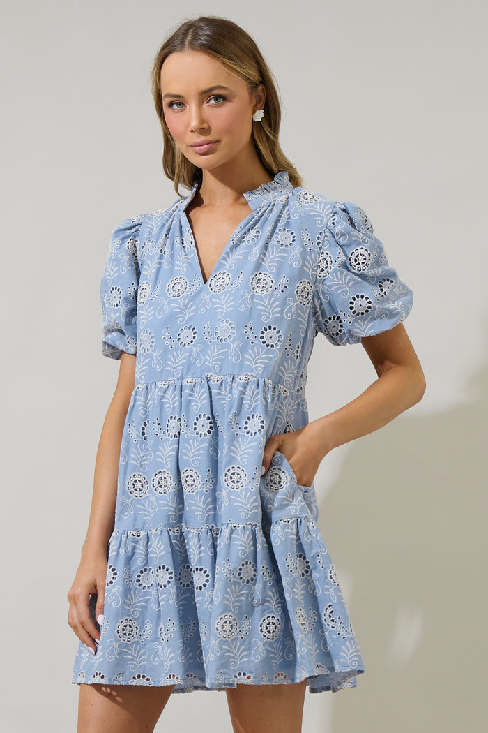 Indy Floral Jacey Babydoll Eyelet Mini Dress