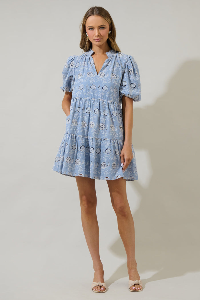 Indy Floral Jacey Babydoll Eyelet Mini Dress