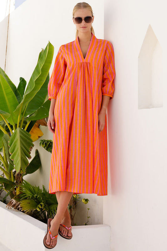APPROVED NEEDS WASHCARE Itisha Striped Dress | Orange/Pink - Aspiga