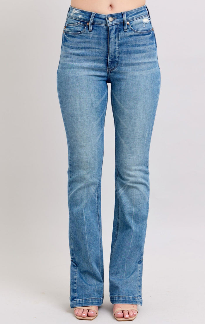 Judy Blue - High Waist Tummy Control Vintage Wash Side Slit Slim Boot Cut