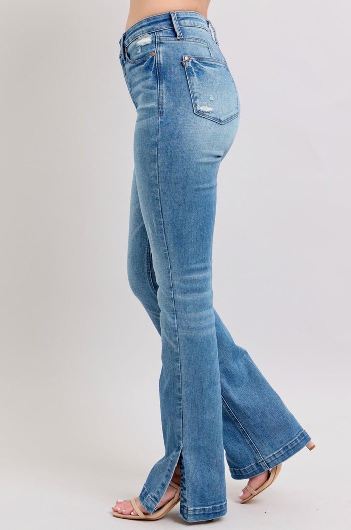 Judy Blue - High Waist Tummy Control Vintage Wash Side Slit Slim Boot Cut