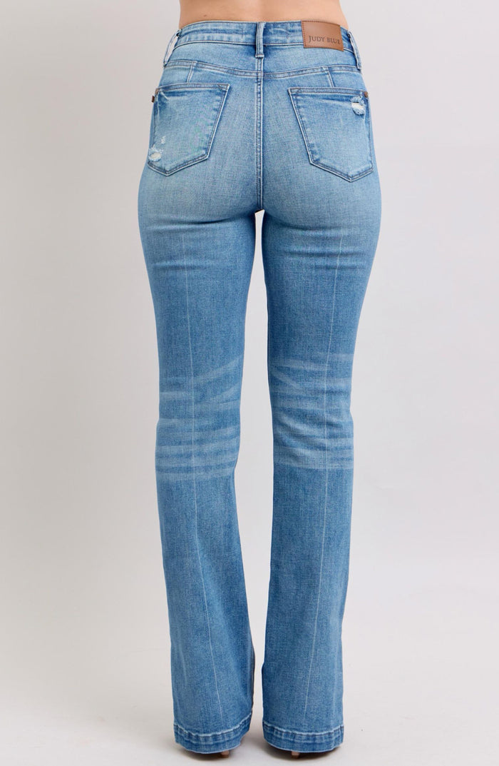 Judy Blue - High Waist Tummy Control Vintage Wash Side Slit Slim Boot Cut