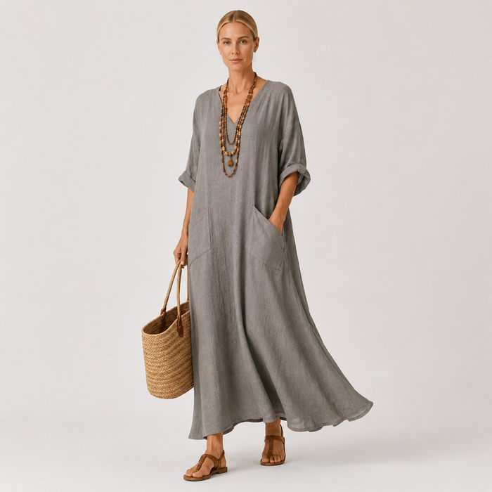 Kaftan Valentina Grå Ensfarvet