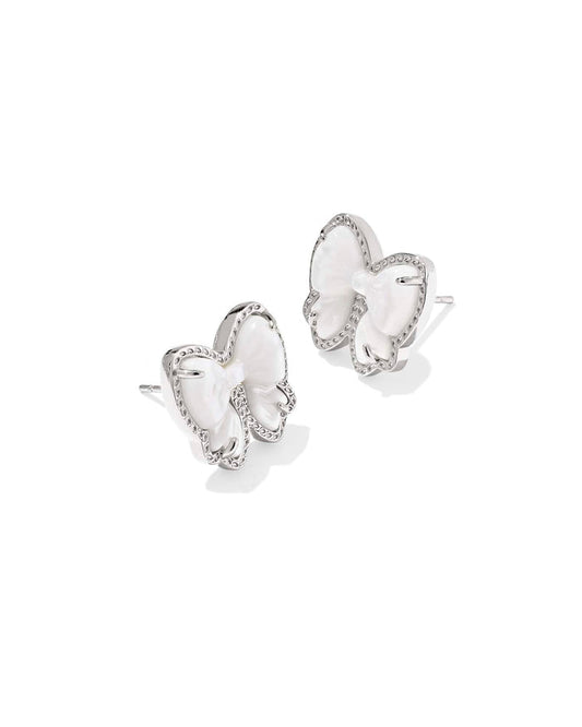 Kendra Scott Haley Silver Bow Ivory Mother of Pearl Stud Earrings