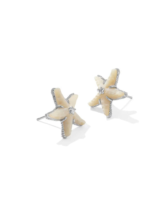 Kendra Scott Parker Starfish Silver Stud Earrings in Natural Mother of Pearl