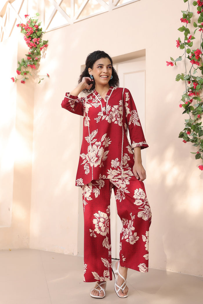 Kinetic Maroon Cotton Co-ord Set