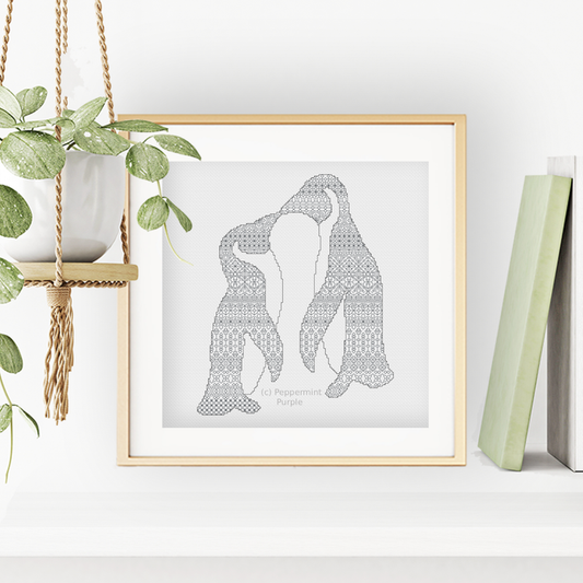 Kissing Penguins Blackwork Pattern by Peppermint Purple