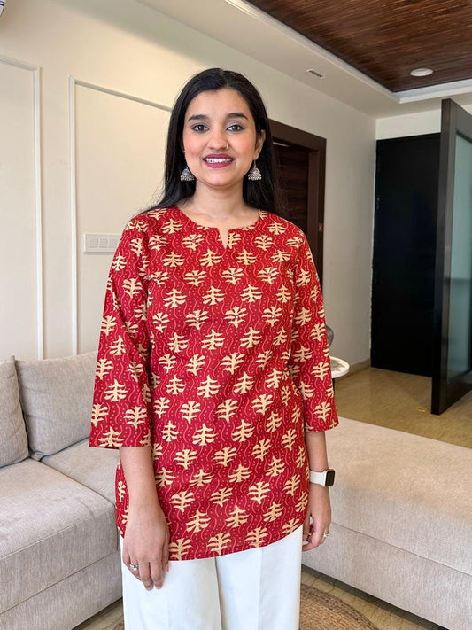 Krishi Short Cotton Top- Brick Boota