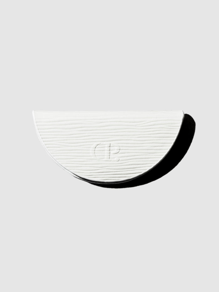 Leather eCLIPse Bookmark, Contour Leather, Cloth and Paper. White contour leather bookmark on a neutral background.