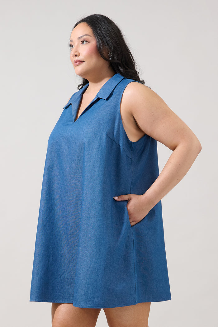 Lexya Collared Shift Mini Dress Chambray Curve