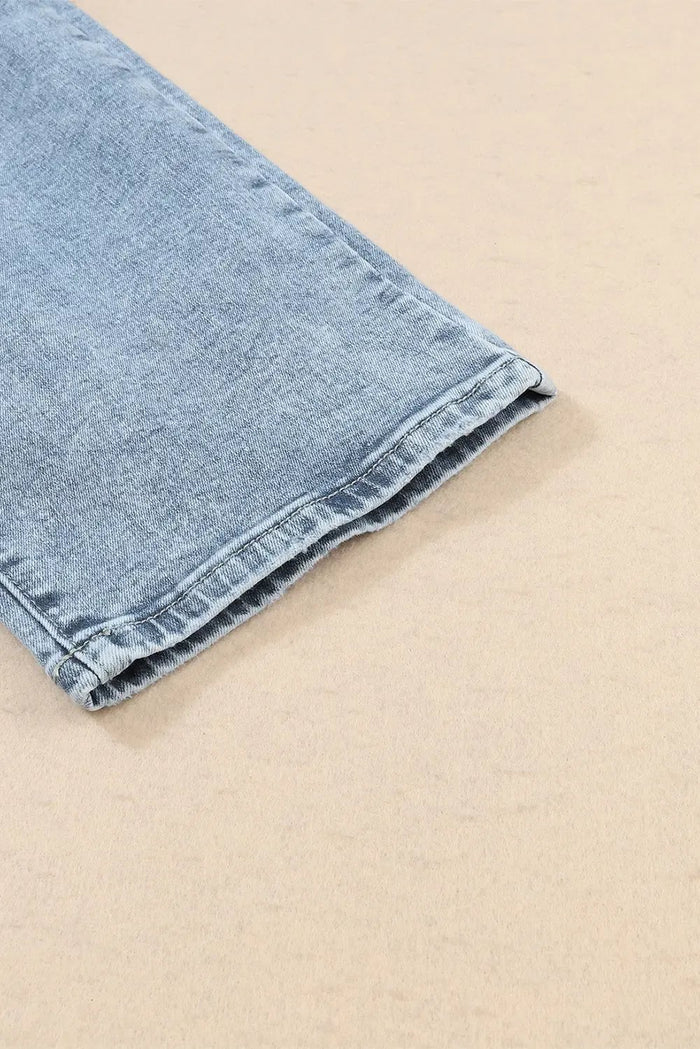Sky Blue Light Wash Frayed Slim Fit High Waist Jeans - Bottoms/Jeans