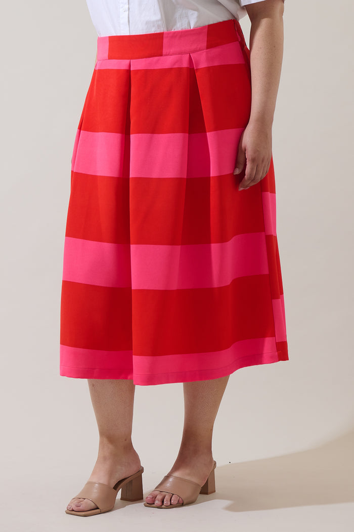 Lolli Stripe Pleated Midi Skirt Curve