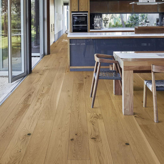 Modern kitchen with wooden flooring and furniture