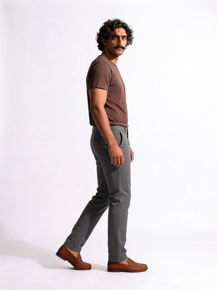 Men's Dark Grey Cotton Lycra Slim Fit Pant