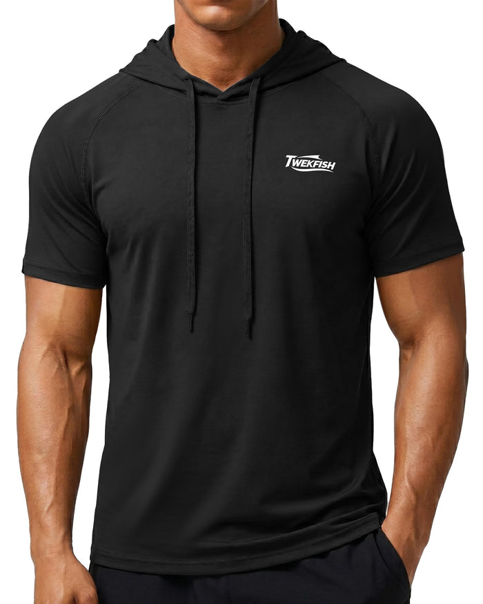 Men's Workout Short Sleeve Hoodie, Lightweight Athletic Gym Running Shirts, Quick Dry Muscle Fit Hooded Sweatshirt