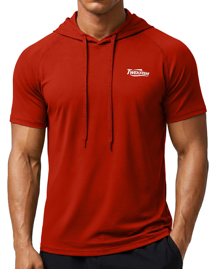 Men's Workout Short Sleeve Hoodie, Lightweight Athletic Gym Running Shirts, Quick Dry Muscle Fit Hooded Sweatshirt