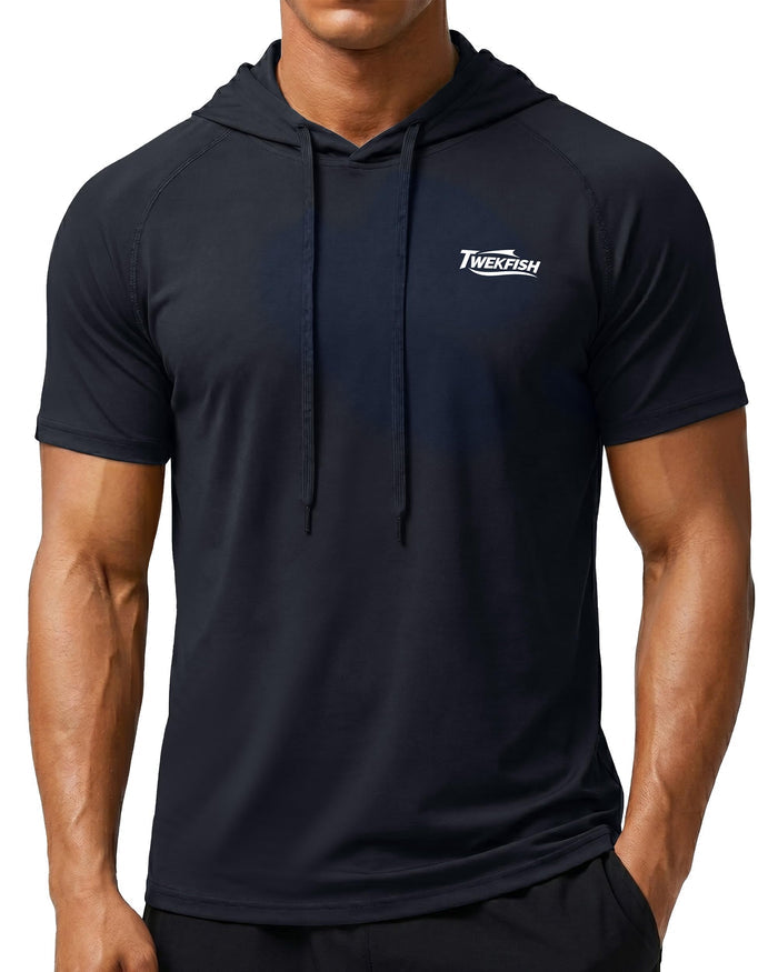 Men's Workout Short Sleeve Hoodie, Lightweight Athletic Gym Running Shirts, Quick Dry Muscle Fit Hooded Sweatshirt