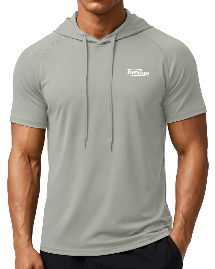 Men's Workout Short Sleeve Hoodie, Lightweight Athletic Gym Running Shirts, Quick Dry Muscle Fit Hooded Sweatshirt