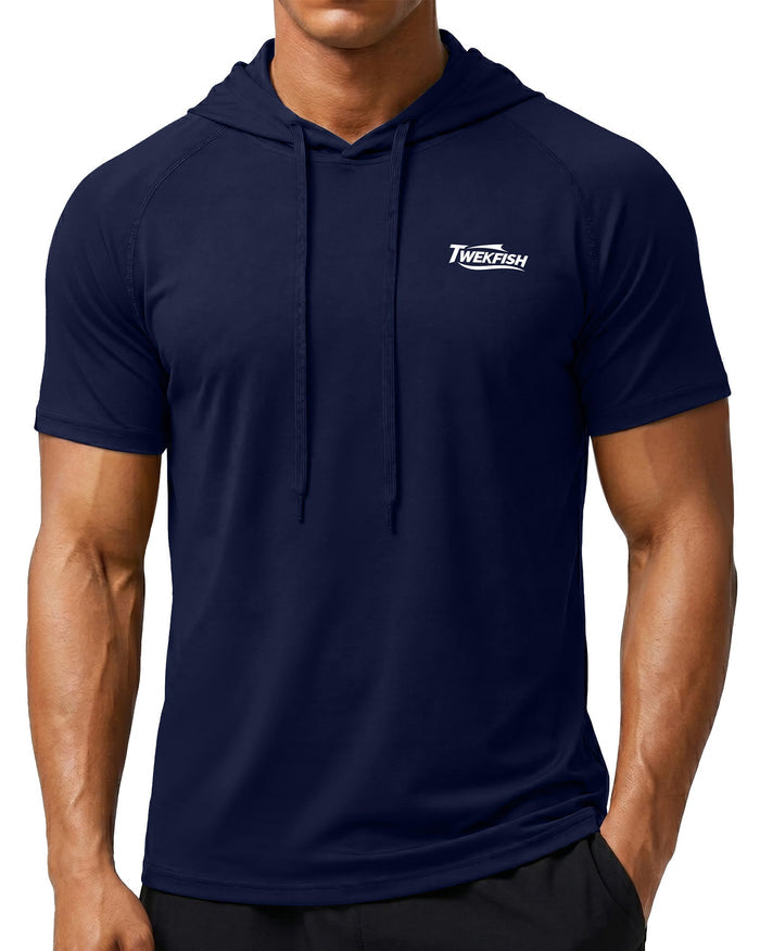 Men's Workout Short Sleeve Hoodie, Lightweight Athletic Gym Running Shirts, Quick Dry Muscle Fit Hooded Sweatshirt