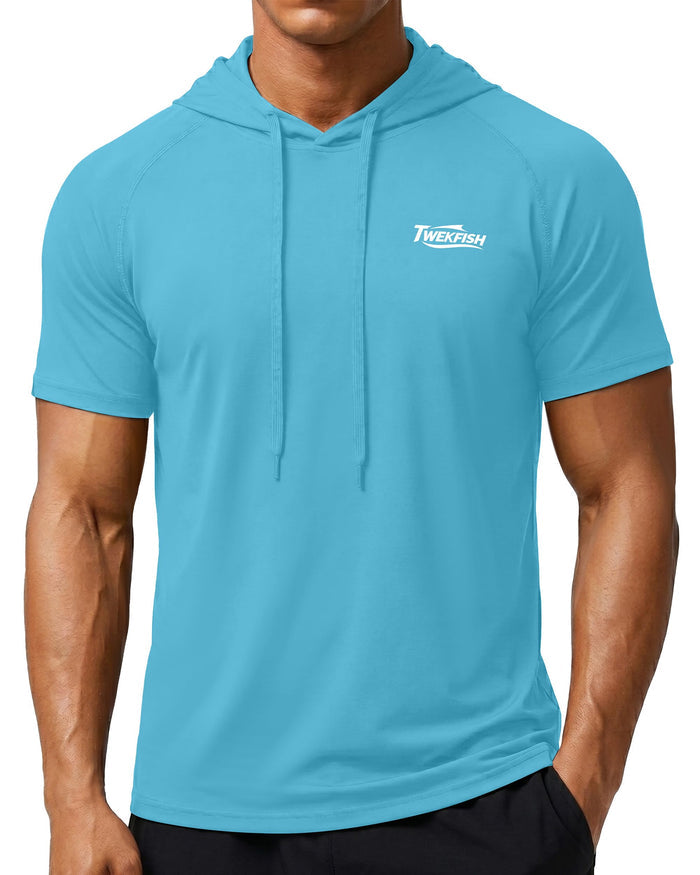 Men's Workout Short Sleeve Hoodie, Lightweight Athletic Gym Running Shirts, Quick Dry Muscle Fit Hooded Sweatshirt