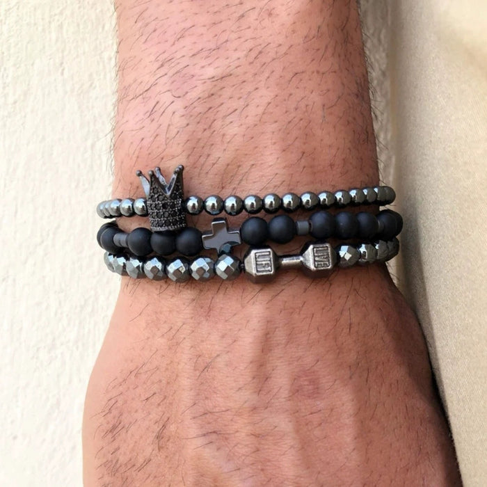 MJ169 - Beaded Layered Black Men's Fashion Bracelet