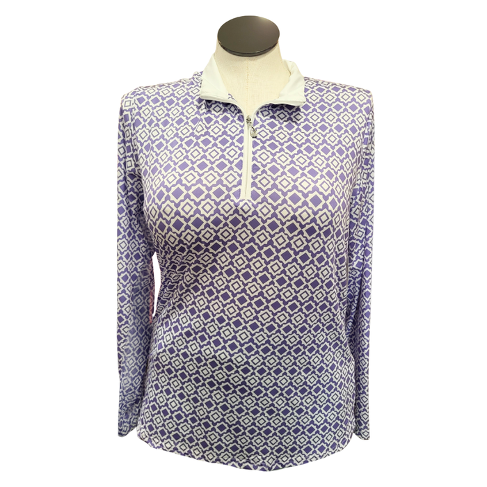 New San Soleil Purple & White Long Sleeve Sun Shirt Size L  MSP$96