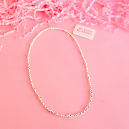 Olive Necklace Silver Beaded
