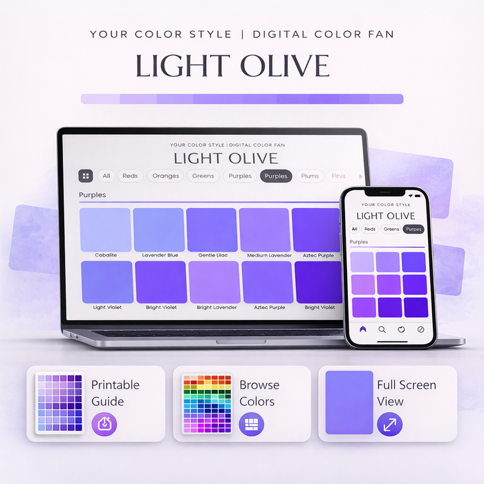 Digital color palette for light olive skin tone