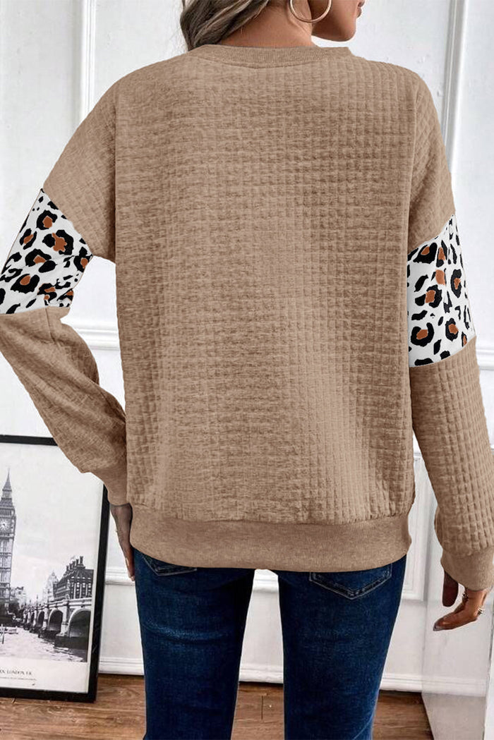 Parchment Leopard Quilted Patchwork Crew Neck Sweatshirt - Tops/Sweatshirts & Hoodies