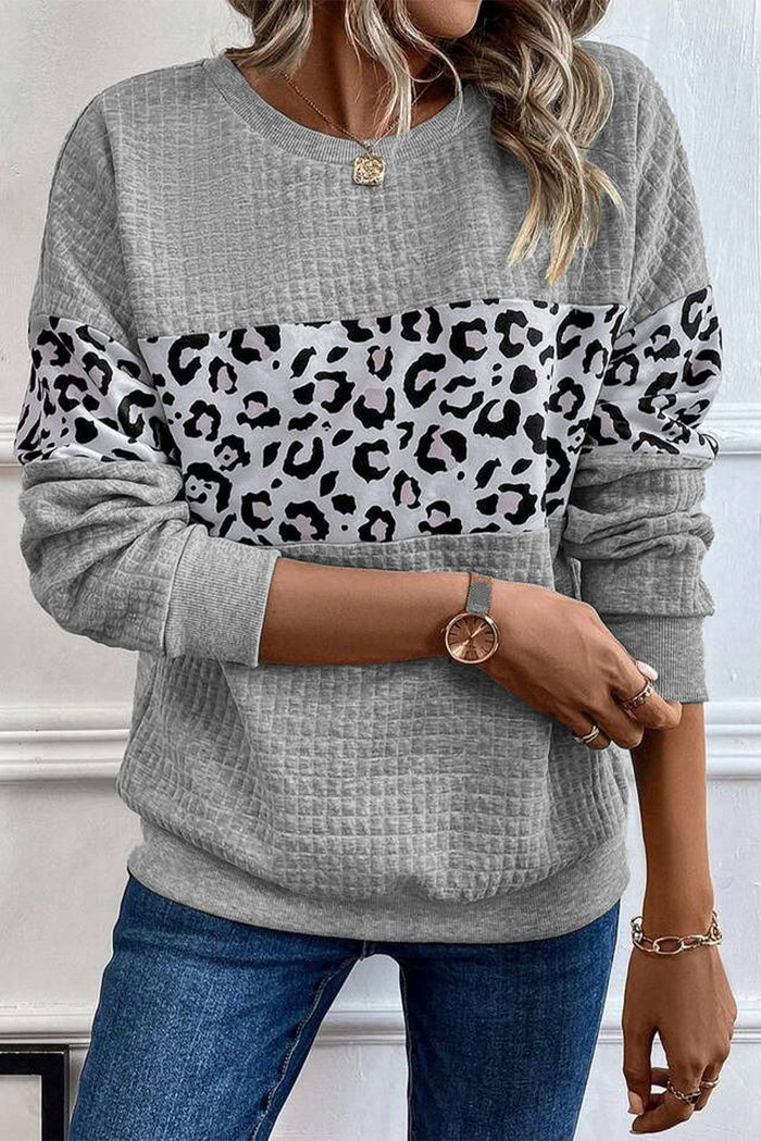 Parchment Leopard Quilted Patchwork Crew Neck Sweatshirt - Tops/Sweatshirts & Hoodies