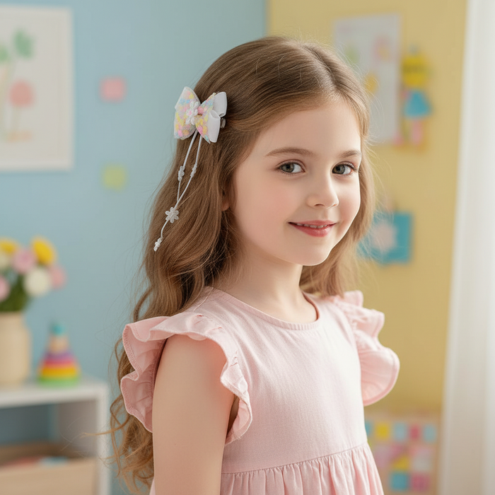 Pastel Floral Alligator Hair Clips with Long Flower Streamers – Aesthetic Ribbon Bow Hairpins and Mini Hair Claws Set for Toddlers, Kids, and Teens (TK-1145S)