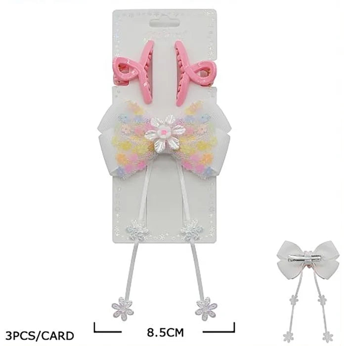 Pastel Floral Alligator Hair Clips with Long Flower Streamers – Aesthetic Ribbon Bow Hairpins and Mini Hair Claws Set for Toddlers, Kids, and Teens (TK-1145S)