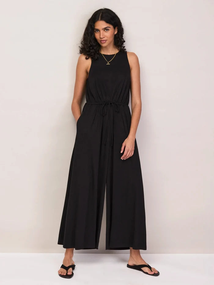 Black Jersey Drawstring Jumpsuit
