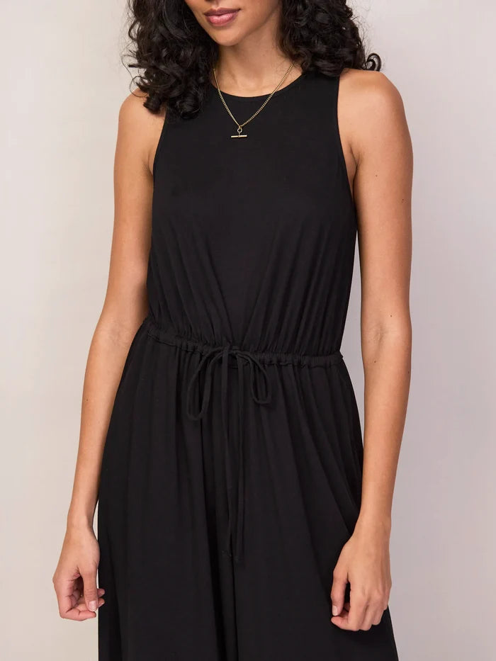 Black Jersey Drawstring Jumpsuit