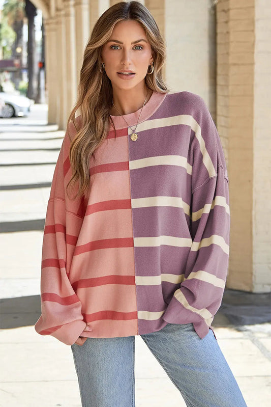 Pink Stripe Colourblock Oversized Sweater - S - Sweaters & Cardigans/Sweaters