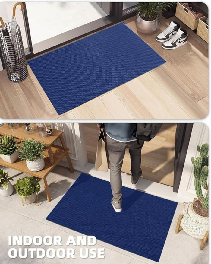 Blue anti-slip PVC floor mat with raised diamond grid surface