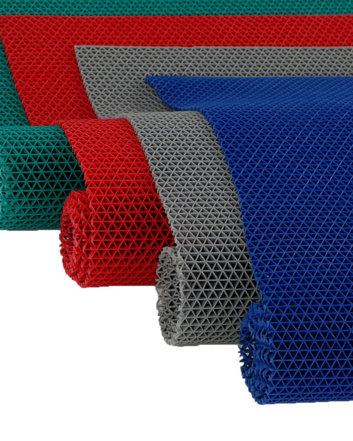Blue anti-slip PVC floor mat with raised diamond grid texture